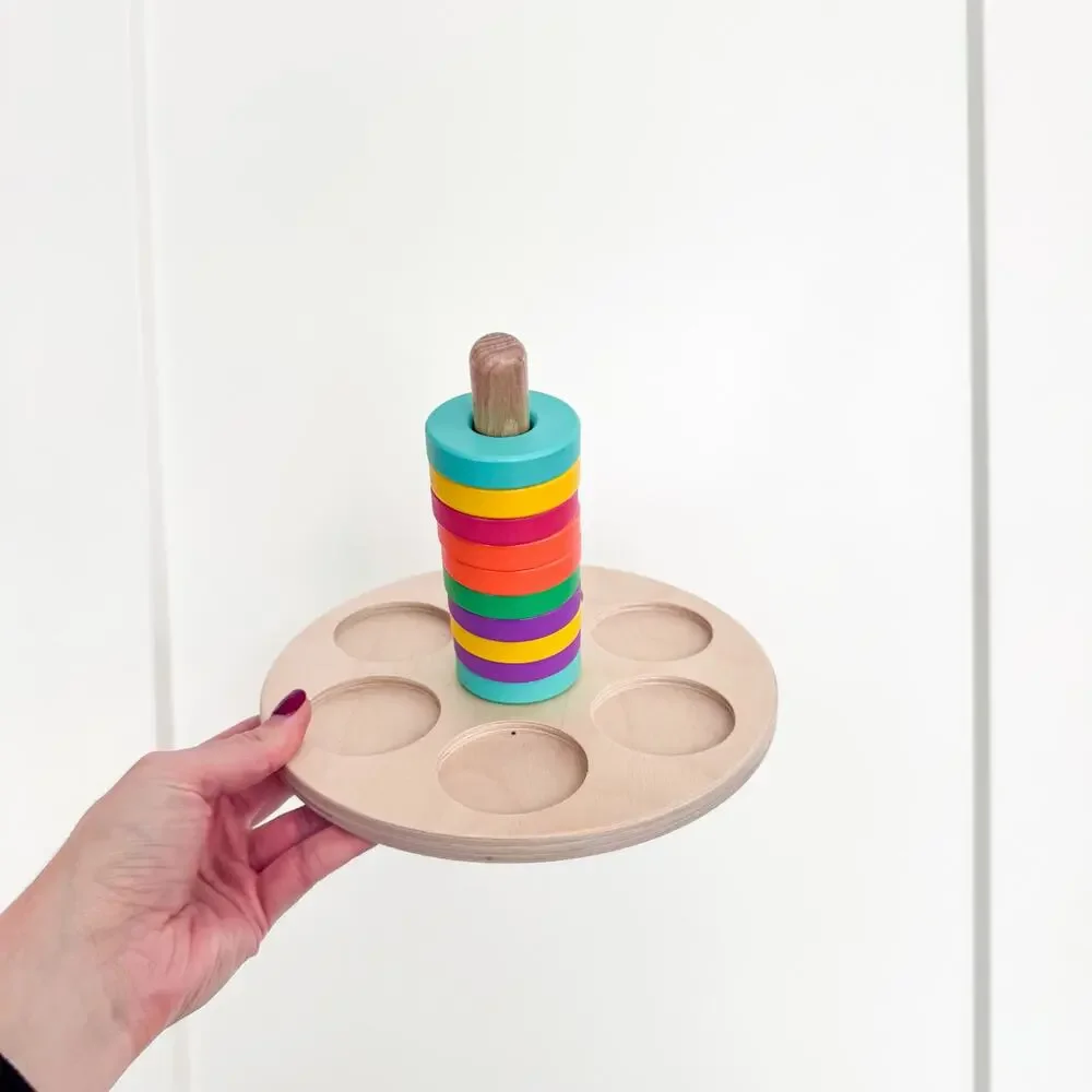 Lovevery Babbler Play Kit 12 Colors Wooden Base Flexible Ring Stacker